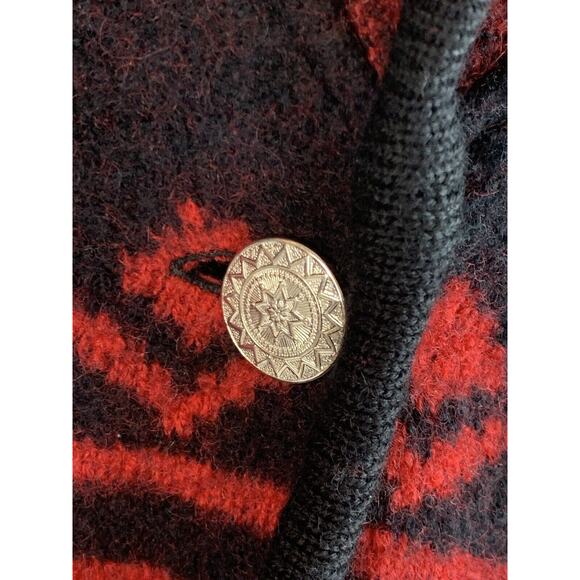 Vtg Bellpointe Wool Black Red Snowflake Cardigan Sweater Blazer Silver Buttons M - Picture 8 of 12